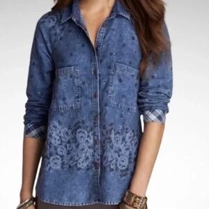 Free People Denim Button Down Top Dottie Over You